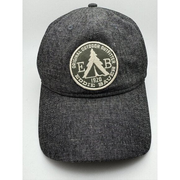 Eddie Bauer Hat Cap Strap Back Charcoal Gray Embroidered Patch Cotton Twill Mens - Picture 1 of 6